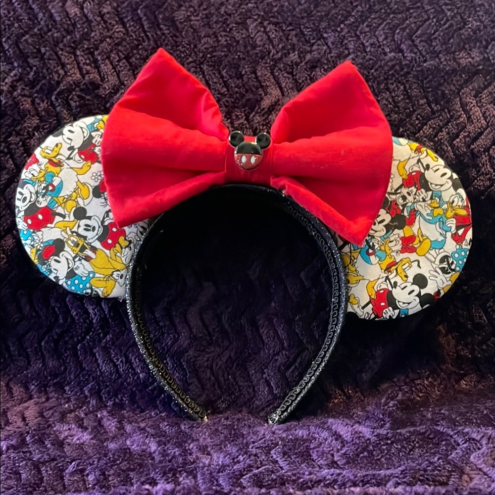 Custom homemade Mouse Ears Headband with Red Bow